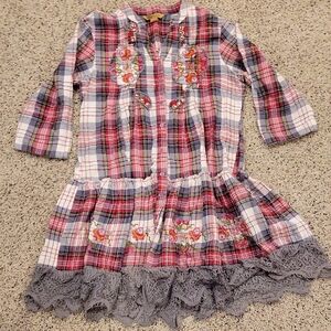 April Cornell Plaid Embroidered Floral Flowy Cotton Cottagecore Dress Small